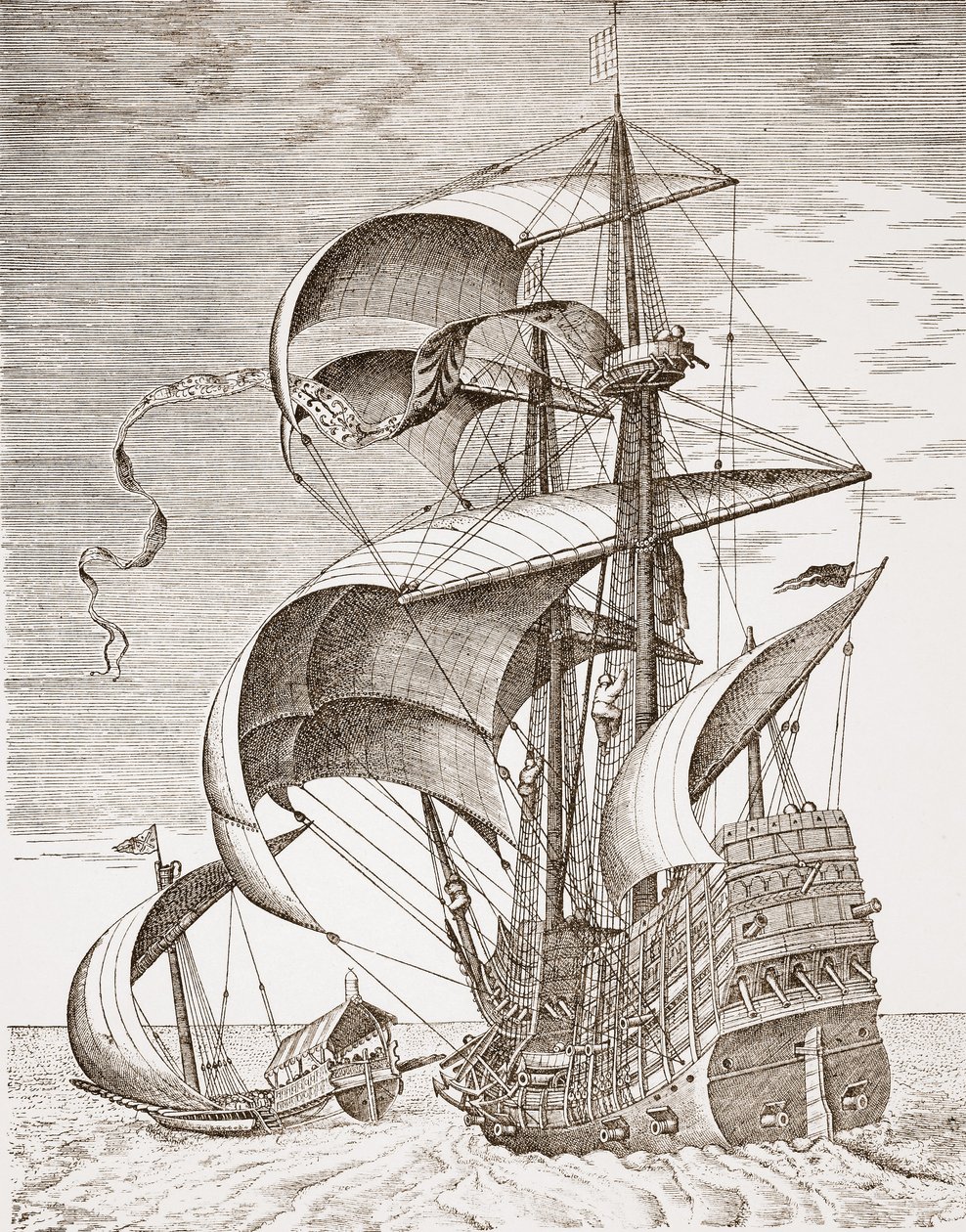 Açık Denizde Silahlı Üç Usta, Frans Huys (1522-1562) tarafından oyulmuş 