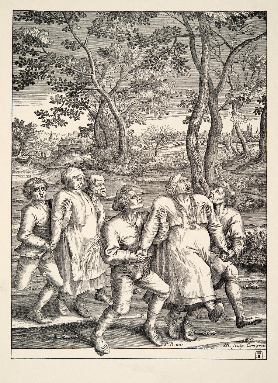 Two groups of peasants following the Pilgrimage of Epilepsy, c.1642  by Pieter Bruegel the Elder