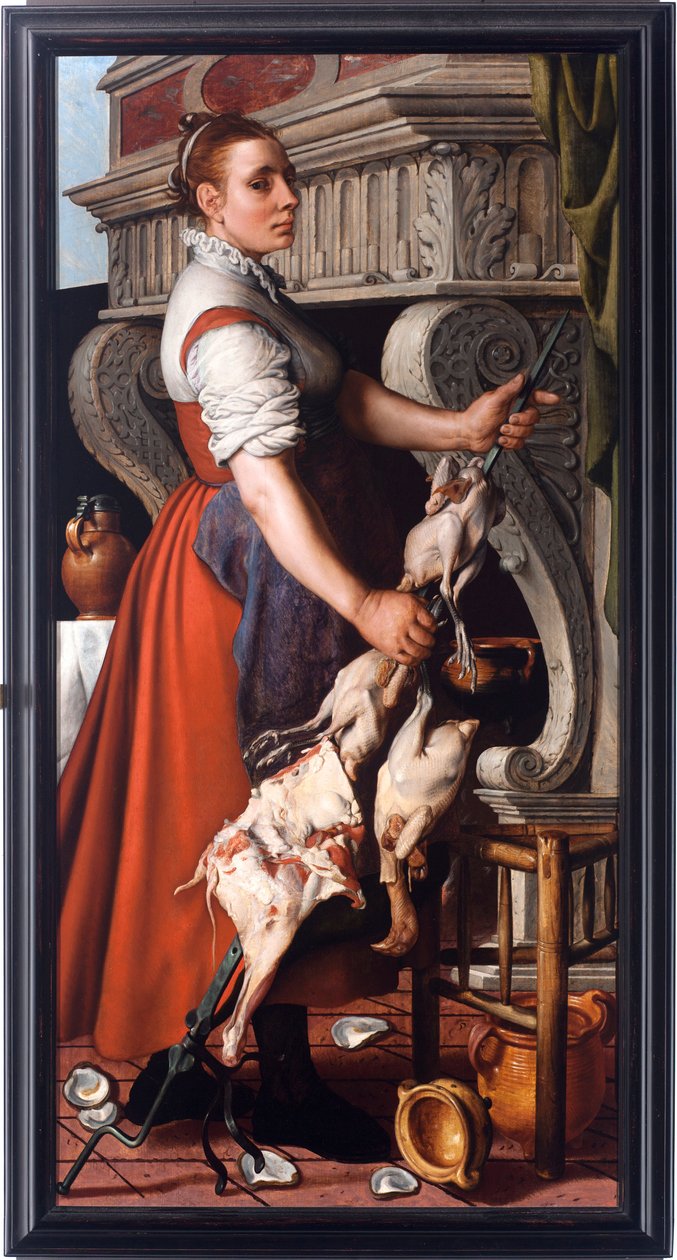 Ocak (Ocak) Şömine şişine kümes hayvanı işleyen genç kadın - Tablo Pieter Aertsen (1508-1575) 1559 Dim 165x85 cm Genes, Musei di Strada Nuova (eski Palazzo Bianco) by Pieter Aertsen