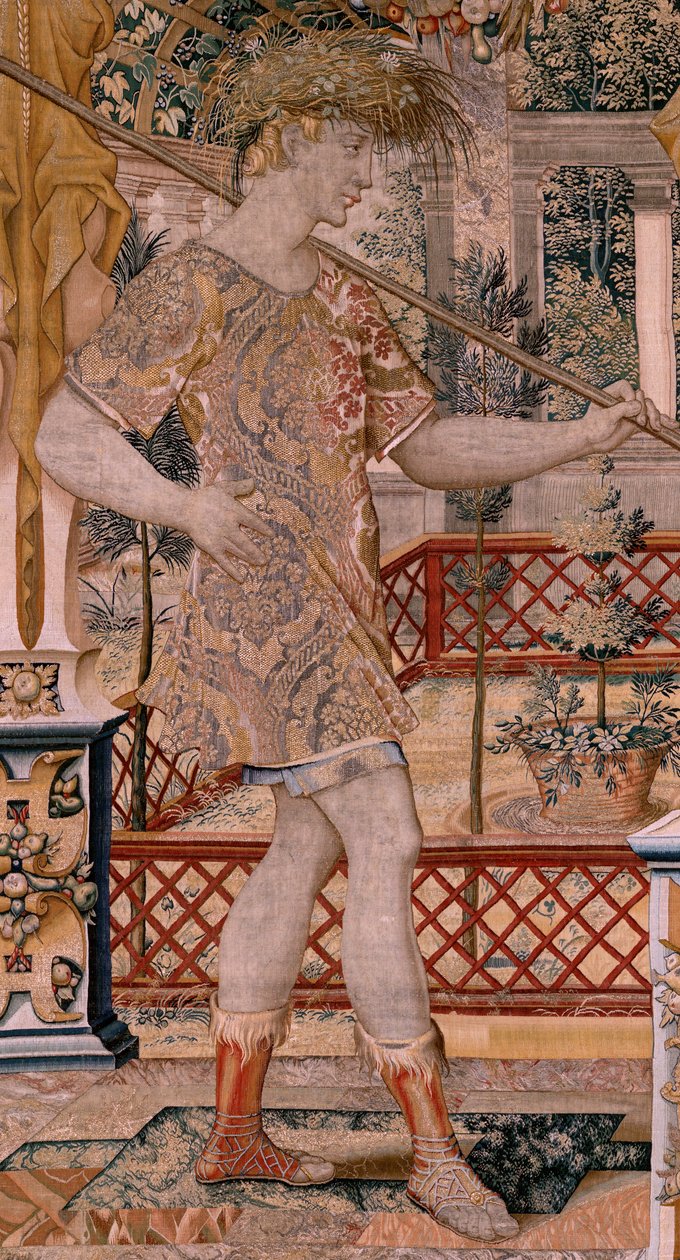 Flaman halısı. Vertumnus ve Pomona.Vertumnus serisi bir çiftçiye dönüştü. Serinin ikinci halısı. Sol kısım Daphne