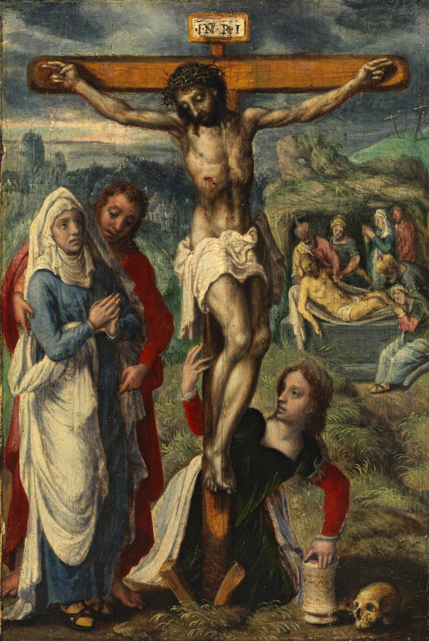 Haç Üzerindeki İsa, arka planda Gömme ile, c.1530 by Pieter Aertsen