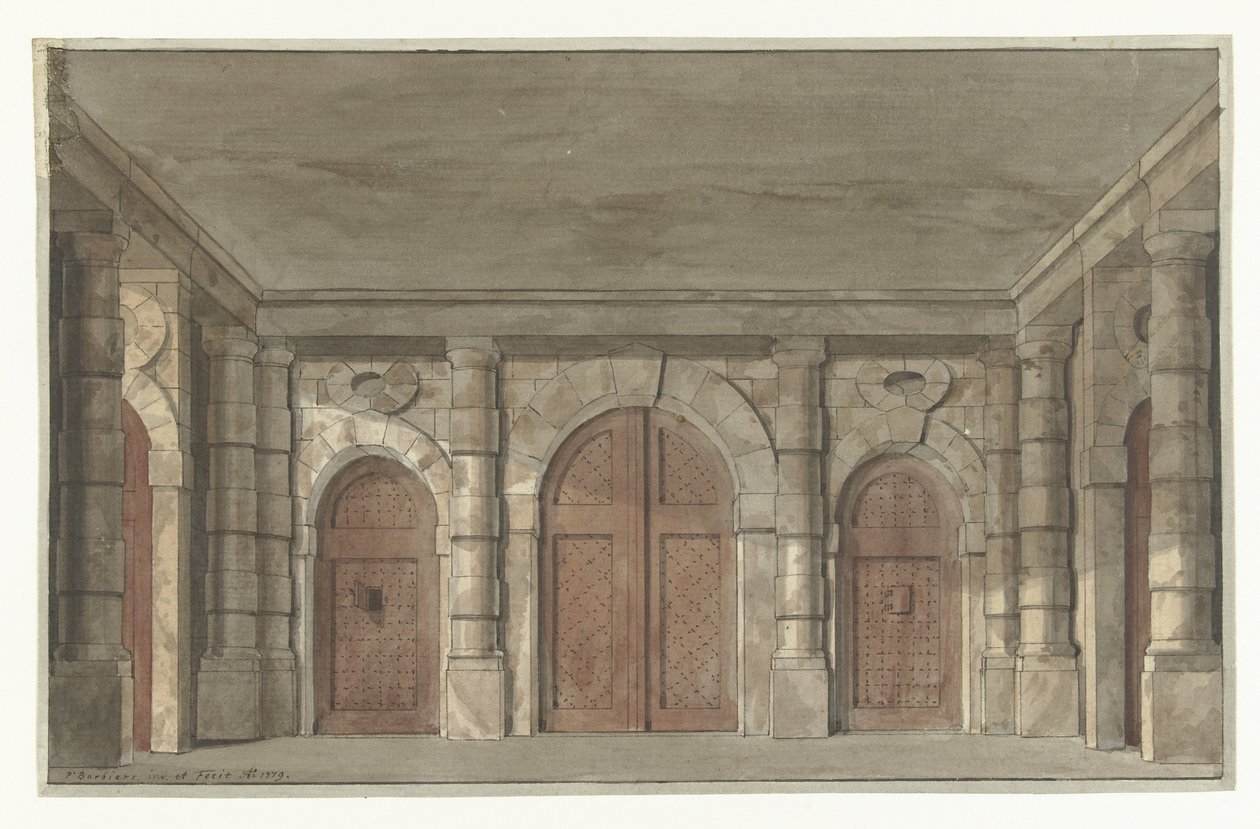 Hapishane sundurması için bir sahne seti tasarımı (?) by Pieter Barbiers (I)