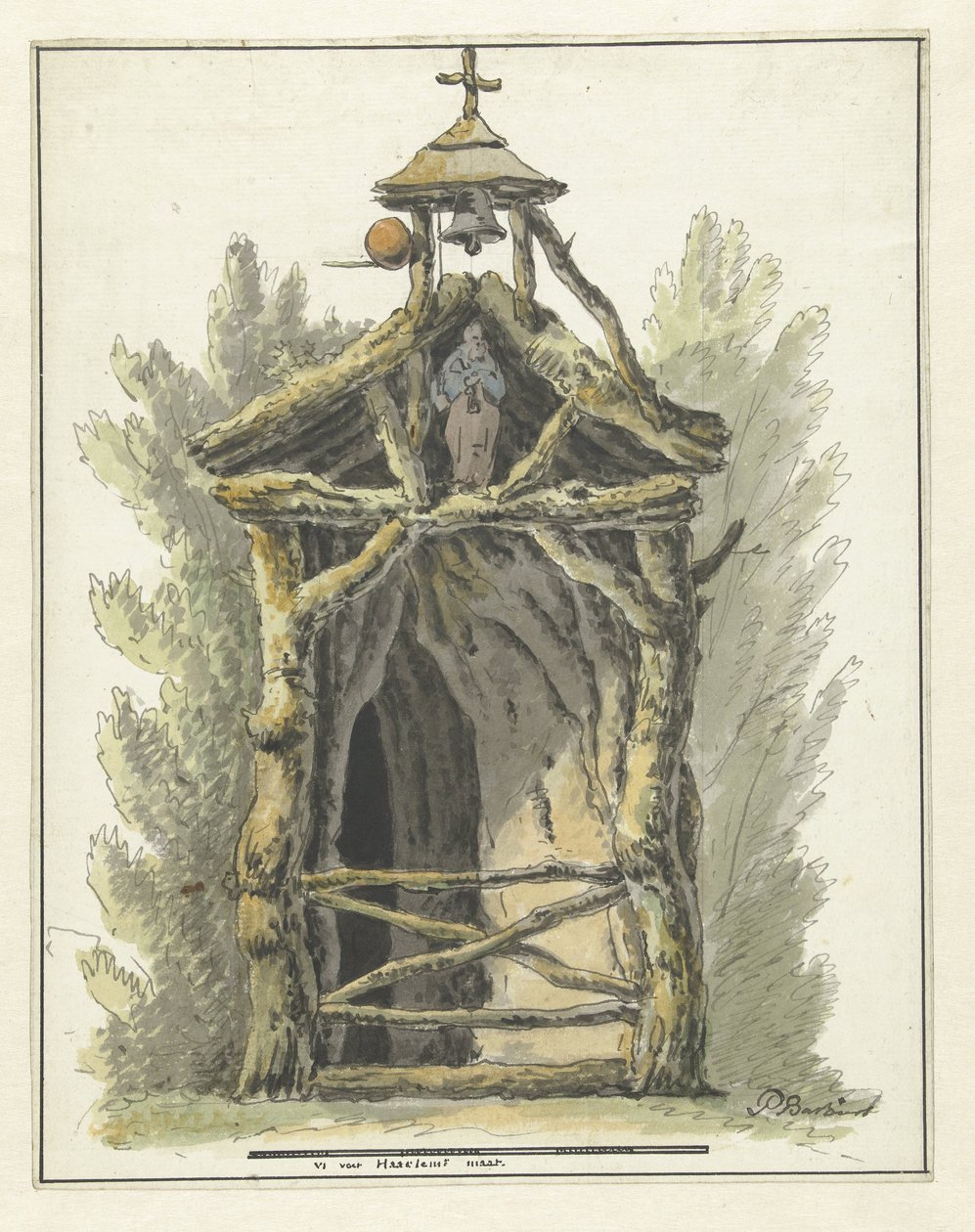 Bir aziz heykeli ile Hermitage by Pieter Bartholomeusz. Barbiers