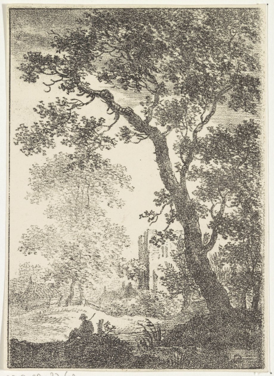 Harabe ve oturan figürlü manzara by Pieter Bartholomeusz. Barbiers