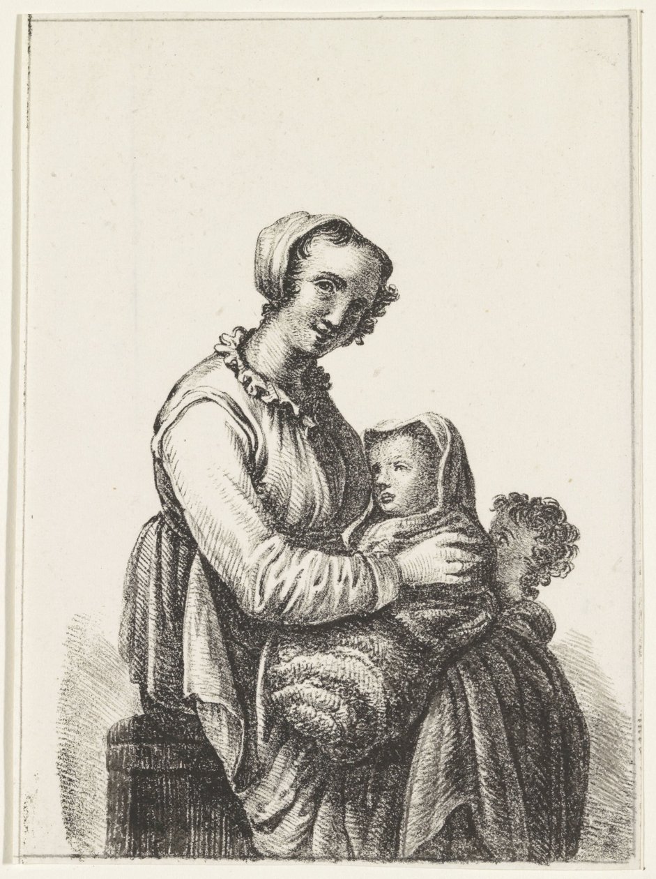 Bebek ve yürümeye başlayan çocuk ile anne by Pieter Bartholomeusz. Barbiers