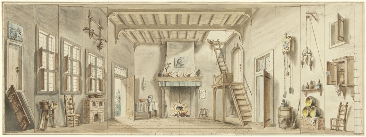 Flaman operası Het Kapertje için bir sahne seti tasarımı by Pieter Bartholomeusz. Barbiers