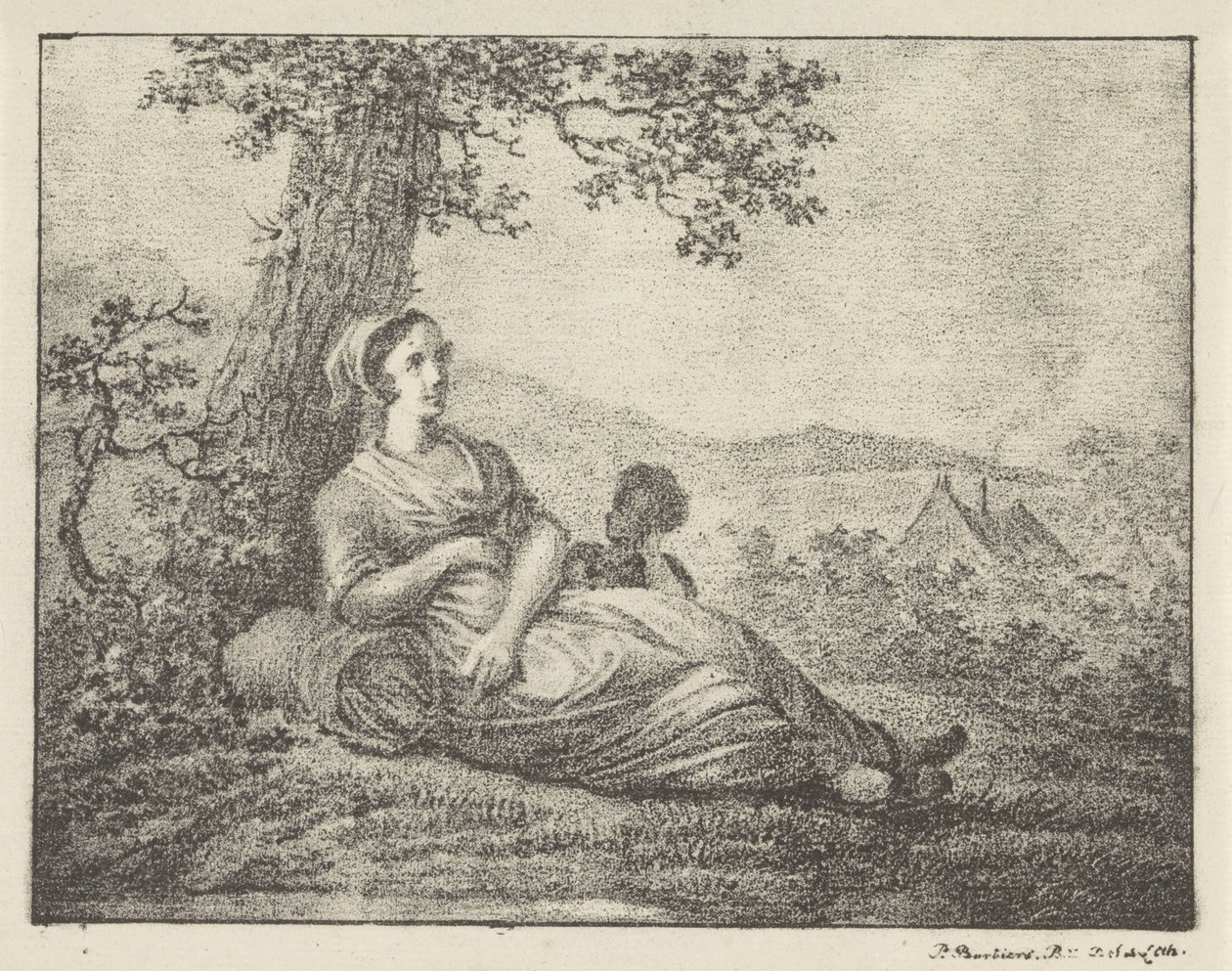 Ağacın yanında oturan kadın by Pieter Bartholomeusz. Barbiers