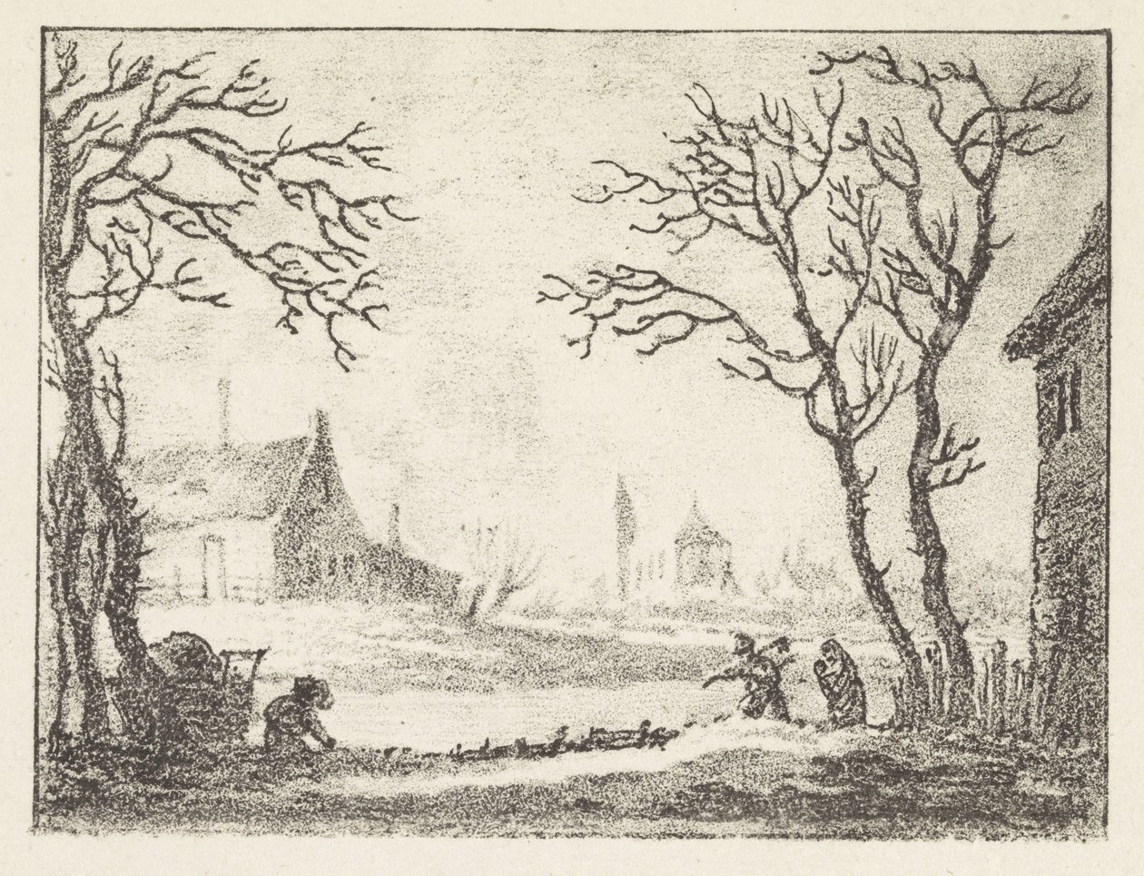 Evler ve rakamlar ile kış manzarası by Pieter Bartholomeusz. Barbiers