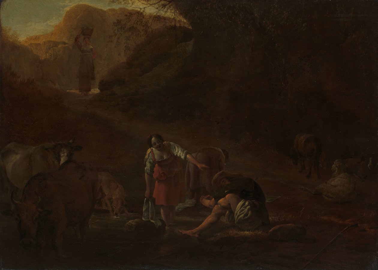 İlkbaharda Bir Çoban ve Yıkayıcı Kadınlar by Pieter Bodding van Laer