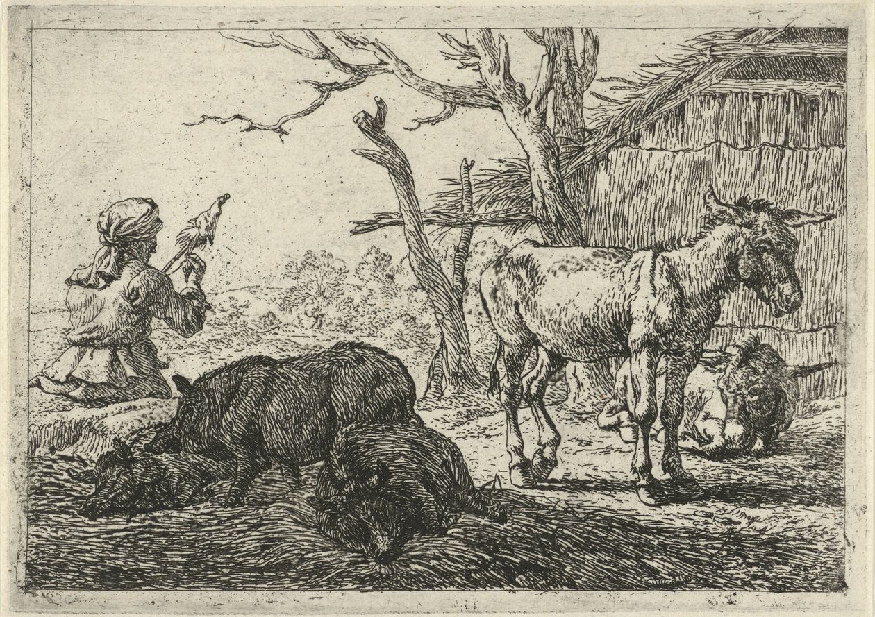 Dönen kadın, domuz ve eşekler Farklı hayvanlar (dizi başlığı) by Pieter Bodding van Laer