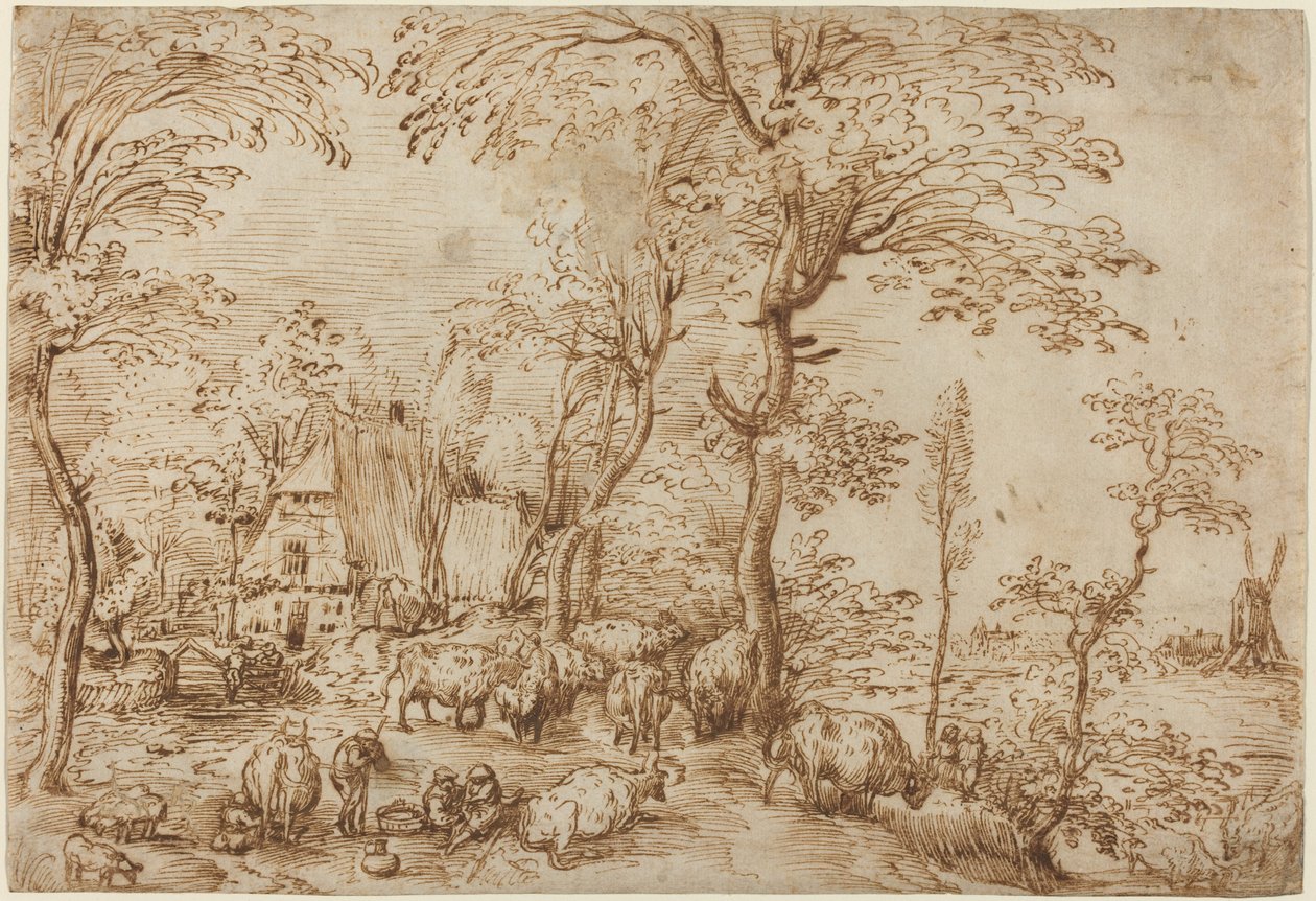 Çiftlik Evinin Yanında Köylüler ve Sığırlar by Pieter Bruegel the Elder