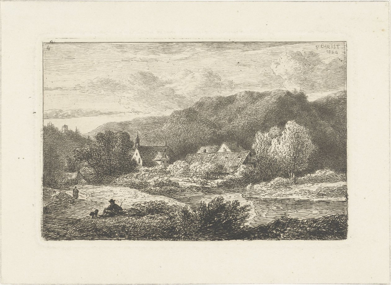 Kilise ve evler ile tepelik manzara Su manzaraları (dizi başlığı) by Pieter Casper Christ