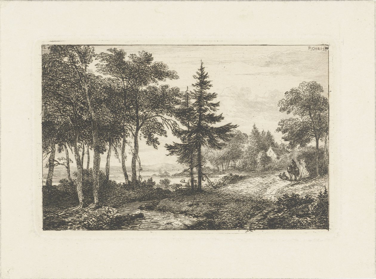 Çam ağacı ve binici ile manzara Su manzaraları (dizi başlığı) by Pieter Casper Christ