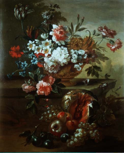 Meyveli bir vazoda çiçeklerin natürmort (81023 çifti) by Pieter Casteels