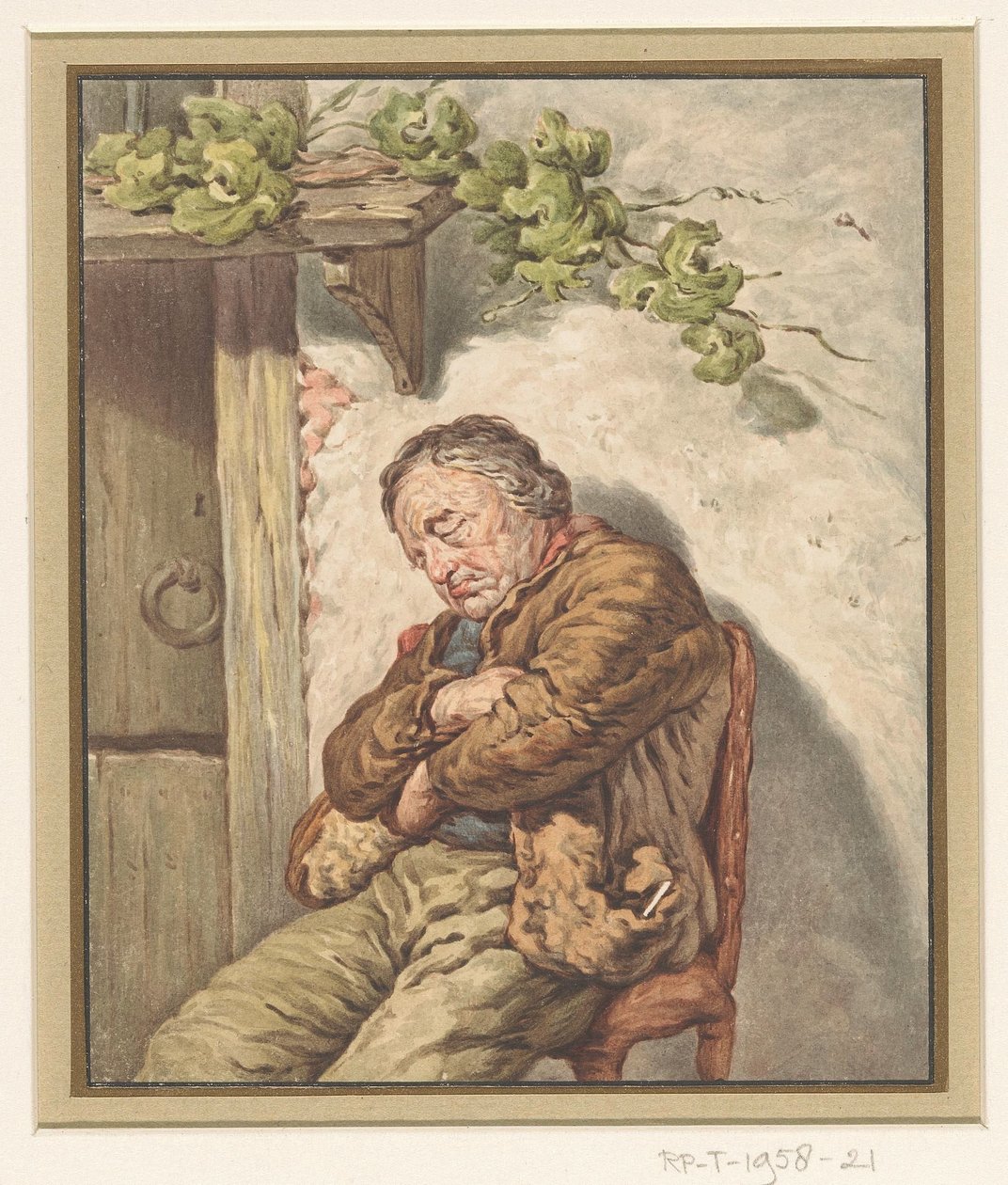 Fırıncının hizmetçisi Lou, güneşin altında evin önünde uyuyor by Pieter Christoffel Wonder