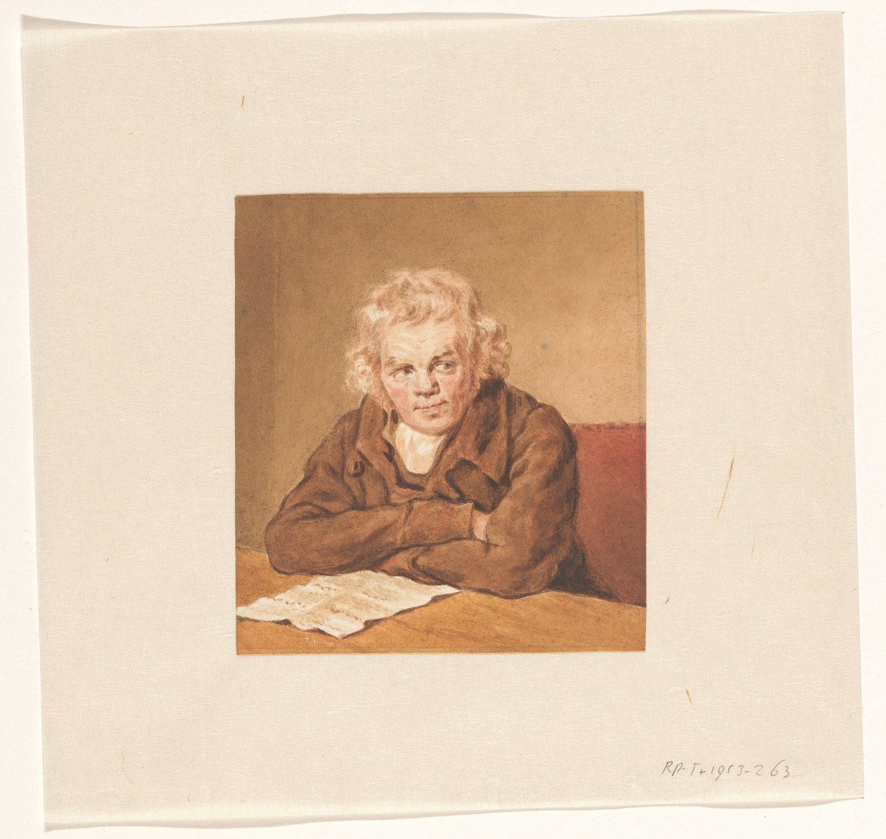Lourens van Schaick'in portresi, masada oturmuş kitap okuyor by Pieter Christoffel Wonder