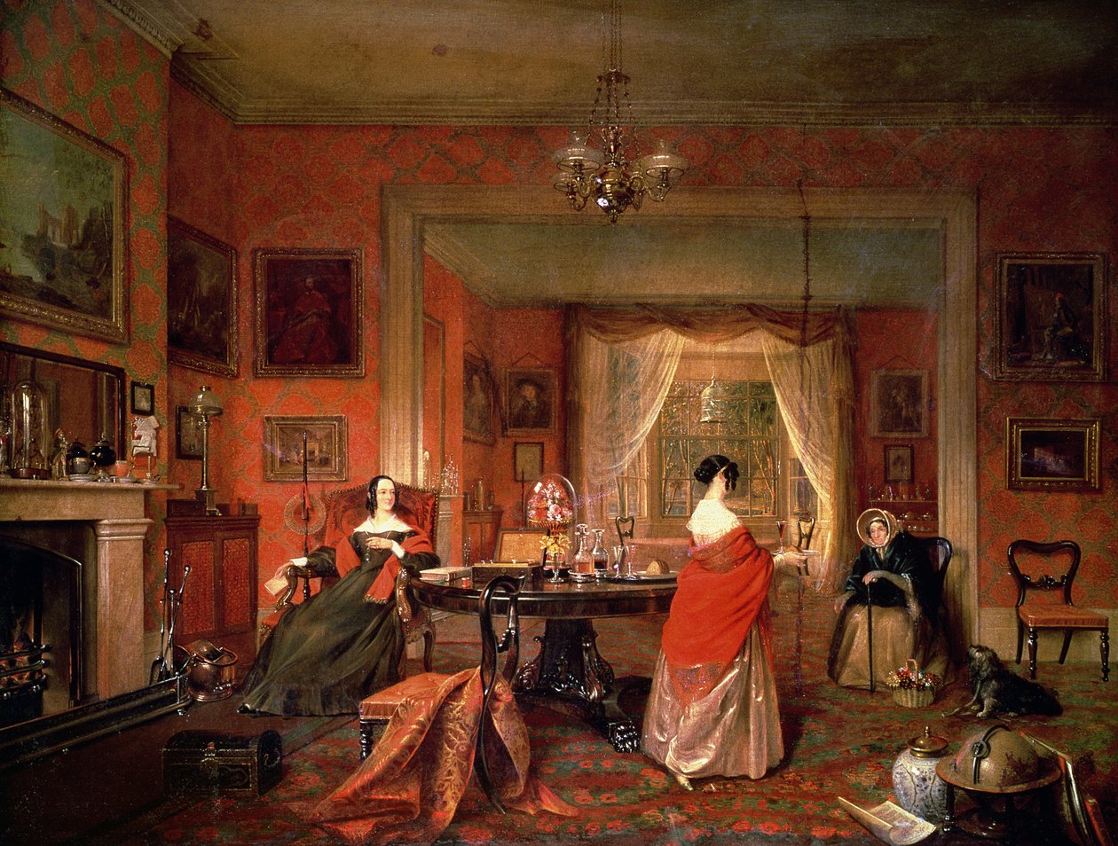 Bir misafir odası iç üç bayan by Pieter Christoffel Wonder