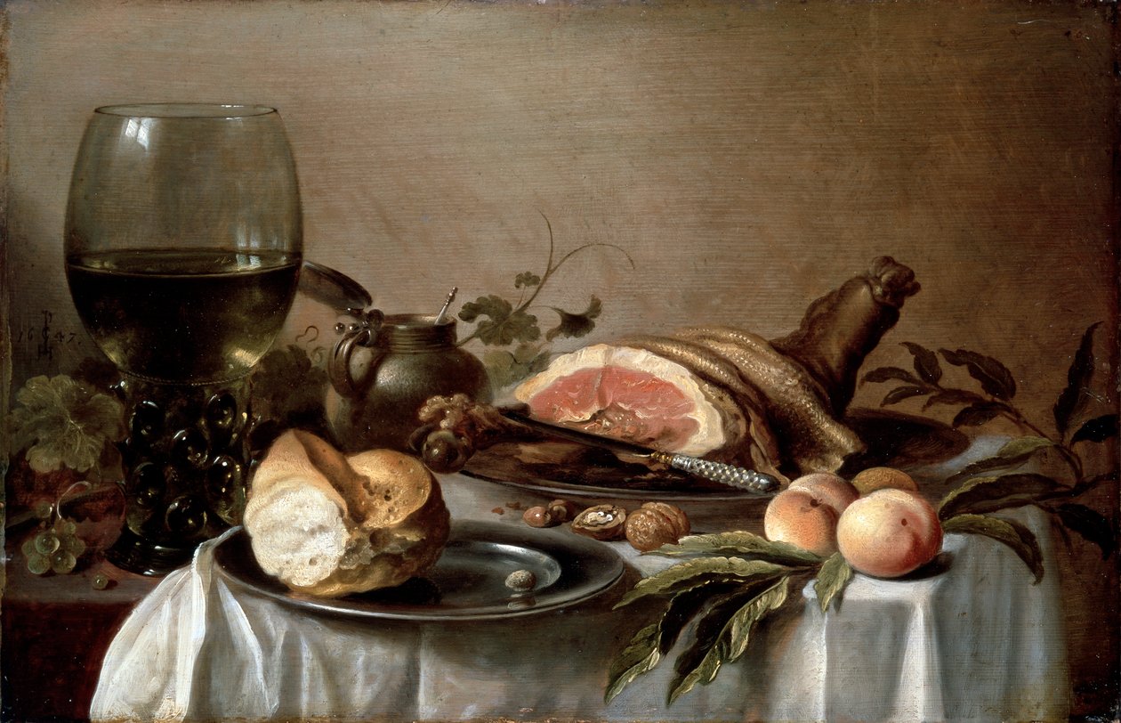 Jambonlu kahvaltı, 1647. by Pieter Claesz