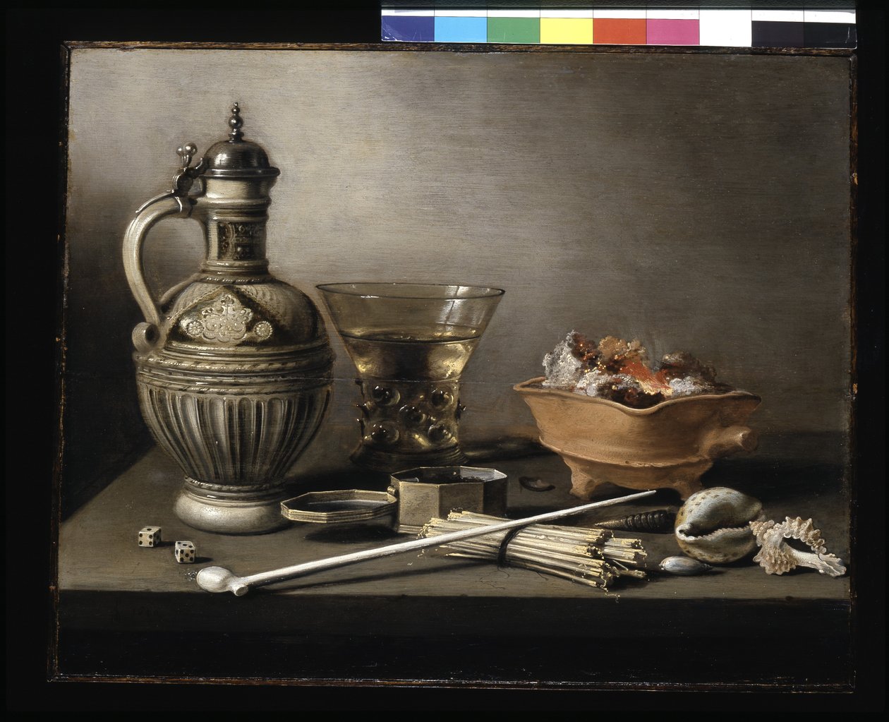 Stoneware Testi, Berkemeyer ve Tütsüleme Gereçleri İle Natürmort (ahşap üzerine yağlıboya) by Pieter Claesz