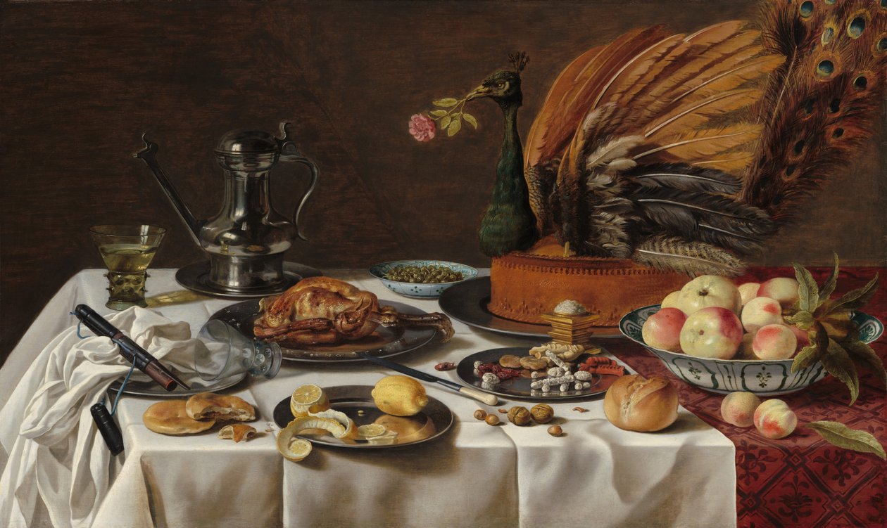 Peacock Pie ile Natürmort, 1627. by Pieter Claesz