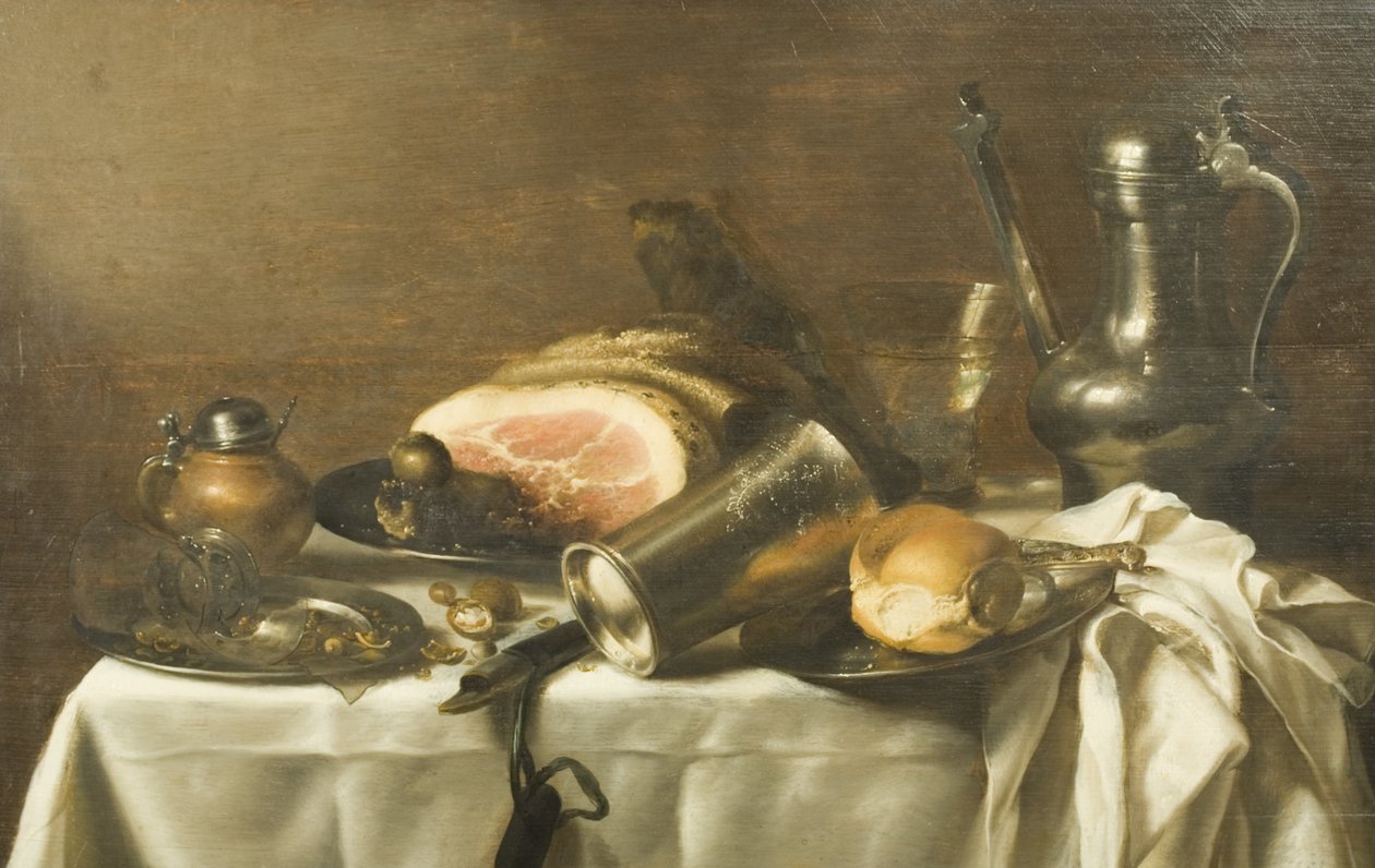 Jambonlu Natürmort (tuval üzerine yağlı boya) by Pieter Claesz