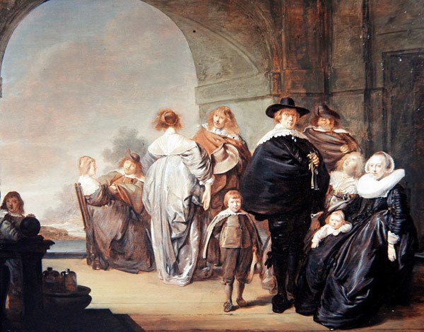 Terasta Şık Bir Firma (panelde yağlı boya) by Pieter Codde