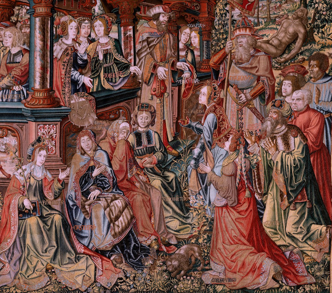 Flaman halısı. Seri Onur. Erdem (La Virtu, El Vicio). Serideki sekizinci goblen. Bernard van Orley ve Jan Gossaert (Mabuse) çevresinden Model Karikatürcüler. Pieter van Aelst, Brüksel imalatı. Ca 1550. Kumaş Altın, gümüş, ipek a by Pieter Coecke van Aelst