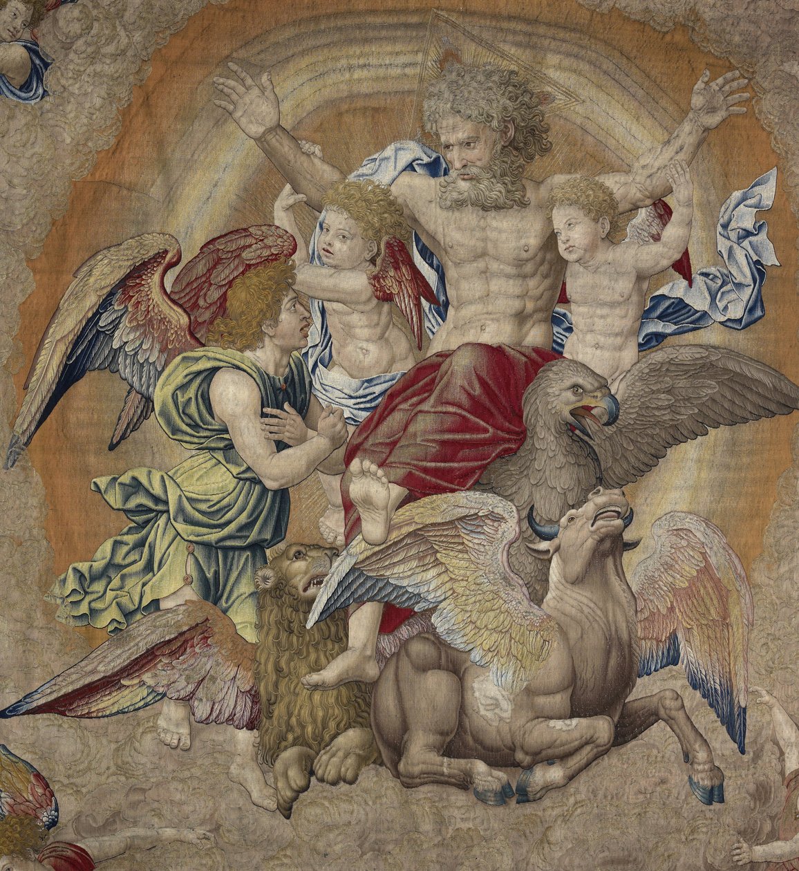 Üçlü Birlik olarak bilinen dördüncü havarilerin (tetramorfos) sembolleriyle Baba Tanrı by Pieter Coecke van Aelst