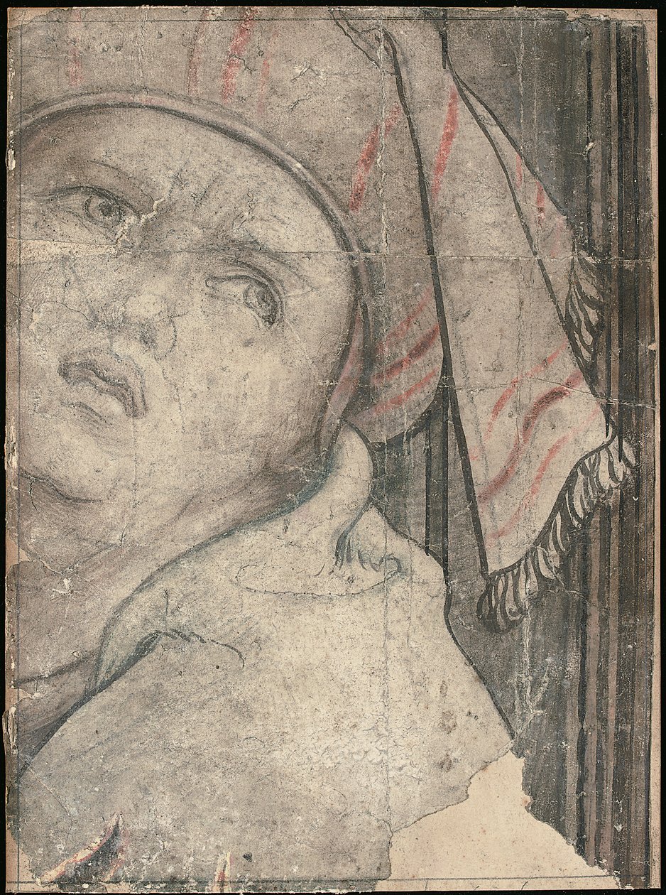 Yukarıya bakan türbanlı bir adamın başı by Pieter Coecke van Aelst