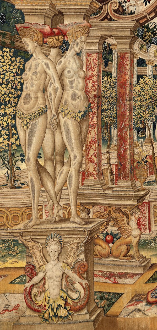 Vertumnus ve Pomona: Vertumnus bir budayıcıya dönüştü. CA. 1550 (goblen) by Pieter Coecke van Aelst