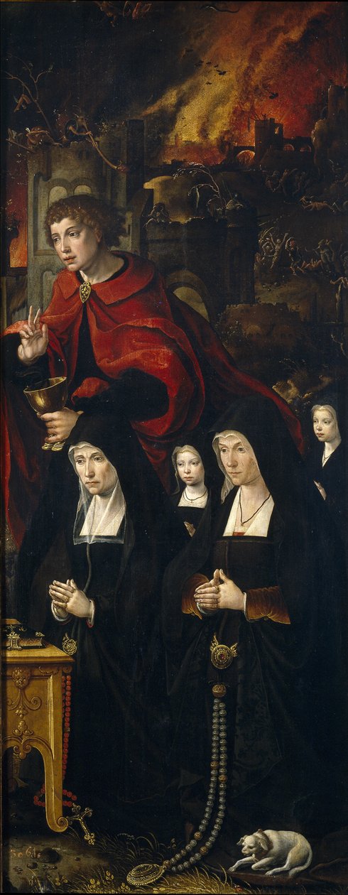 Aziz John Evangelist iki kadın ve iki dua eden kızla Son Yargının sağ paneli tri by Pieter Coecke van Aelst