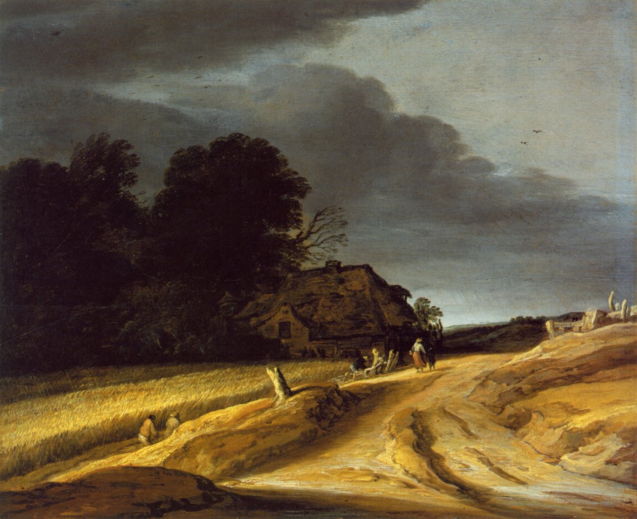 Bir toprak yol ve bir çiftlik evi ile manzara by Pieter Dircksz Santvoort