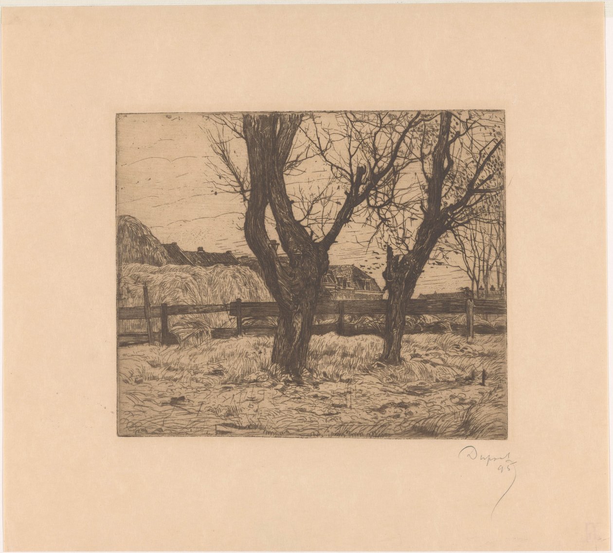 Bir çayırda Pollard söğütleri by Pieter Dupont (signed by artist)