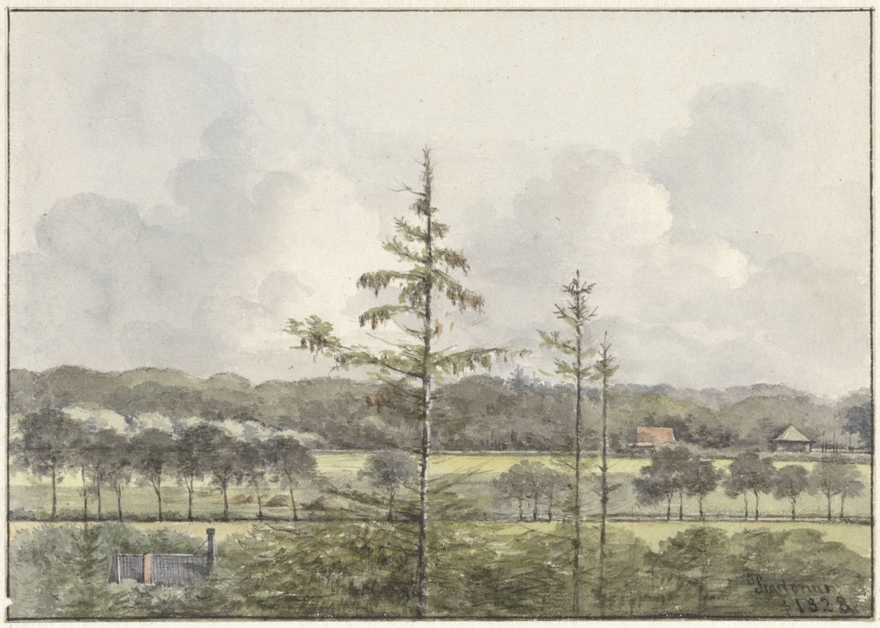 Çiftlikleri olan çayırların görünümü by Pieter Ernst Hendrik Praetorius