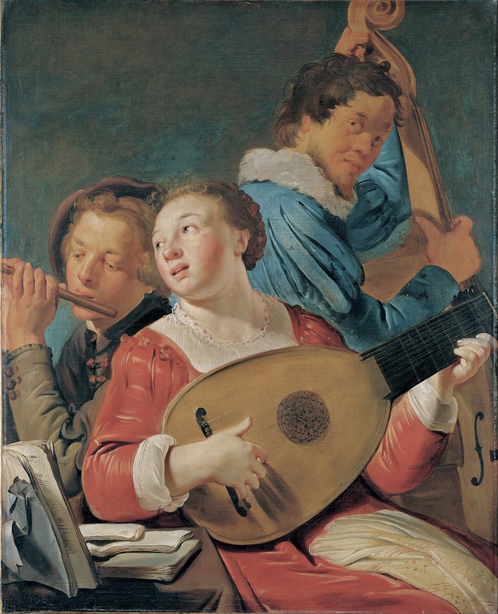 Müzisyenler - Peinture de Pieter Fransz de Grebber (1600-1653. ayet), Krijge sur toile, 1623. ayet, 91x73.7 cm - Müzisyenler, Tuval üzerine yağlı boya, Pieter Fransz de Grebber - Bellas Artes de Bilbao Müzesi by Pieter Fransz. de Grebber