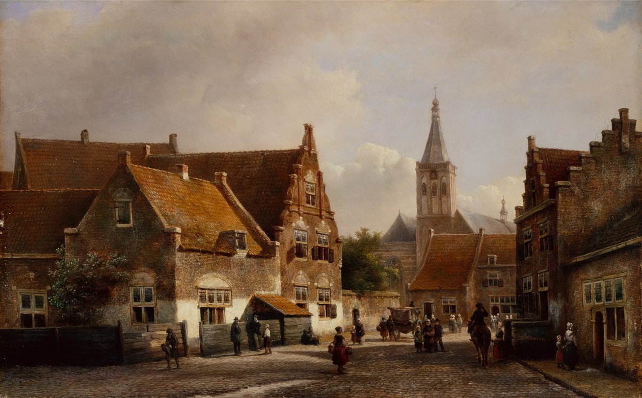 Bir Hollanda Kasabasında Sokak (panelde yağ) by Pieter Gerard Vertin