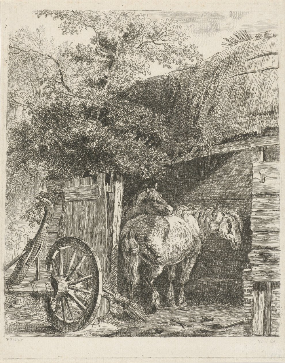 Bir ahırda iki at by Pieter Gerardus van Os