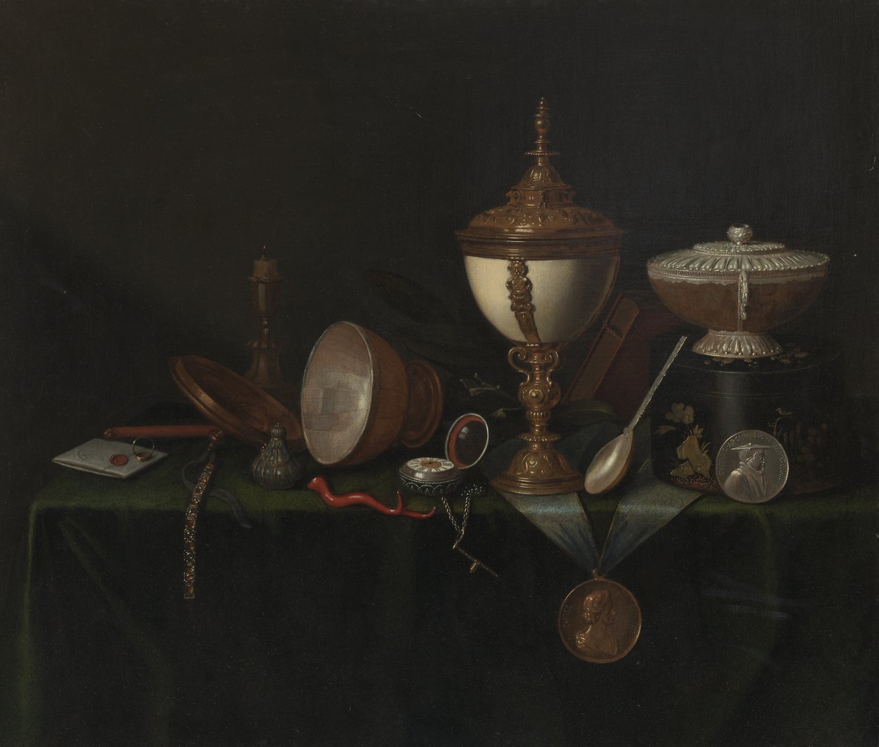 Devekuşu Yumurtalıklı Natürmort ve Whitfield Yadigarı, 1670 dolayları (tuval üzerine yağlı boya) by Pieter Gerritsz. van Roestraten