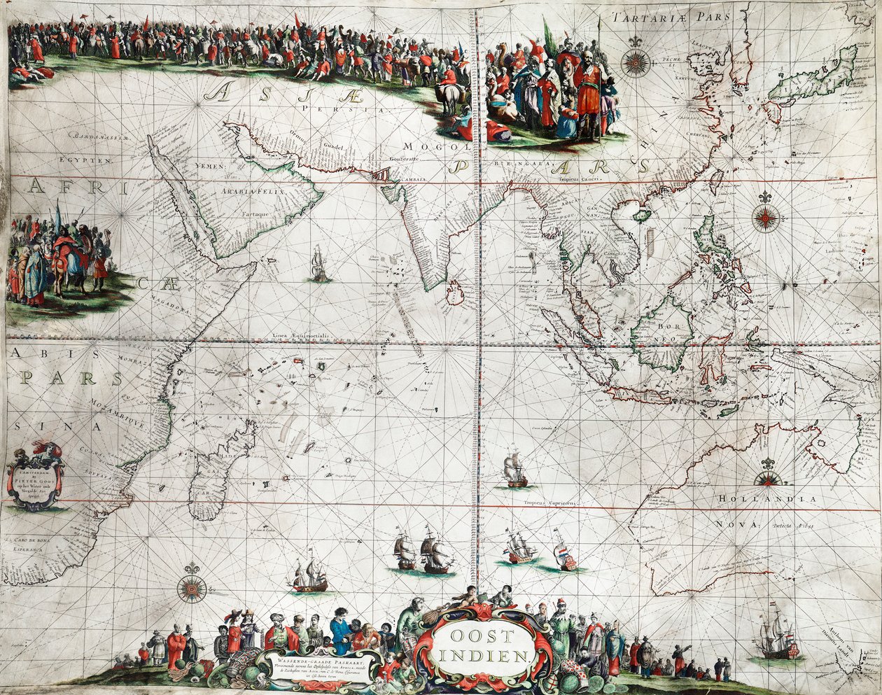 Doğu Hint Adaları Haritası, 1666 civarı (renkli gravür) by Pieter Goos