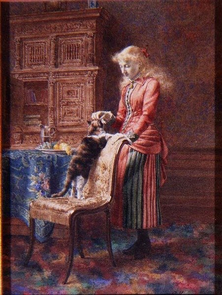 Bir kedi ile genç kız by Pieter Haaxman