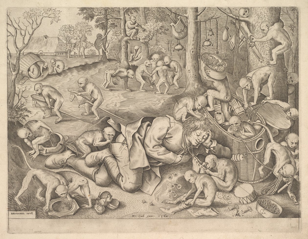 Maymunlar Tarafından Soyulan Tüccar, 1562 by Pieter Heyden van der