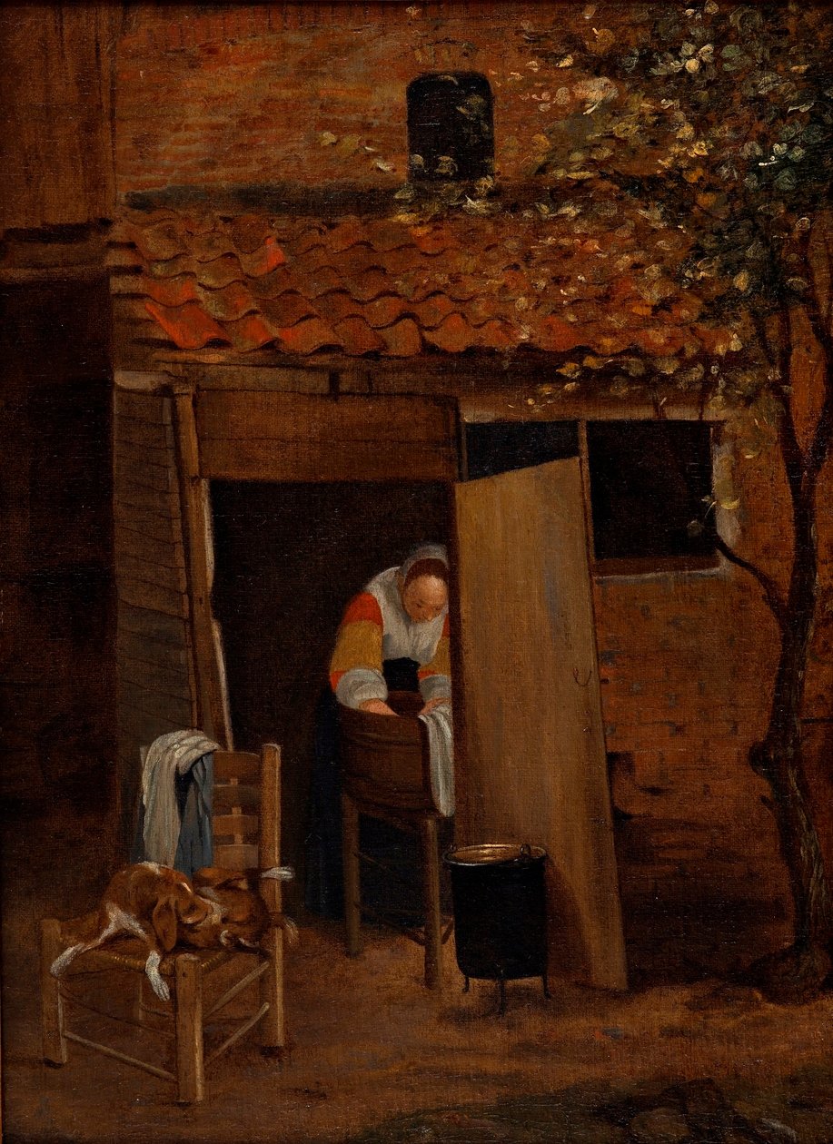 Kız çamaşır yıkıyor. by Pieter Hooch de
