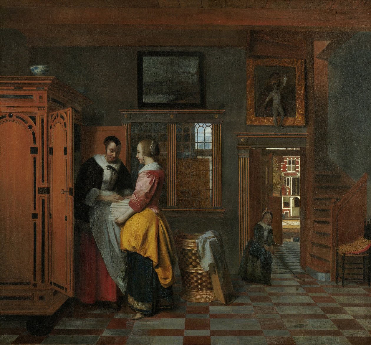 Keten Sandık Yanında Kadınlarla İç Mekan, 1663 by Pieter Hooch de