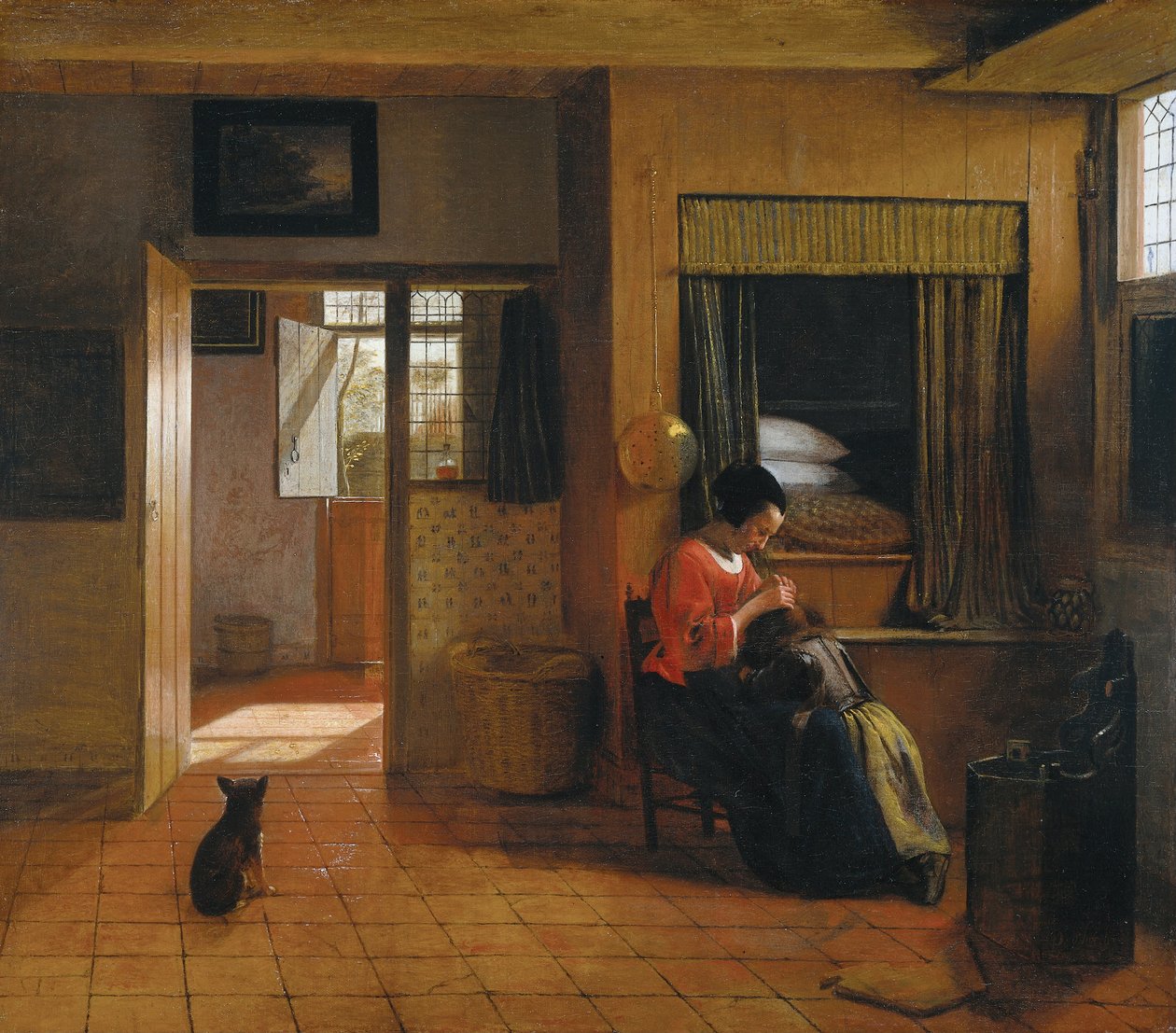 Çocuğunun Saçını Deşen Bir Anneyle İç Mekan Bir Annenin Görevi, 1659-1660 by Pieter Hooch de