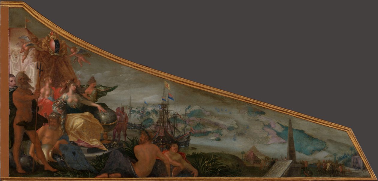 Amsterdam, Dünya Ticaretinin Merkezi Oldu Dünya ticaretinin merkezi olarak Amsterdam Alegorisi ile bir klavsen kapağı üzerinde boyama by Pieter Isaacsz.
