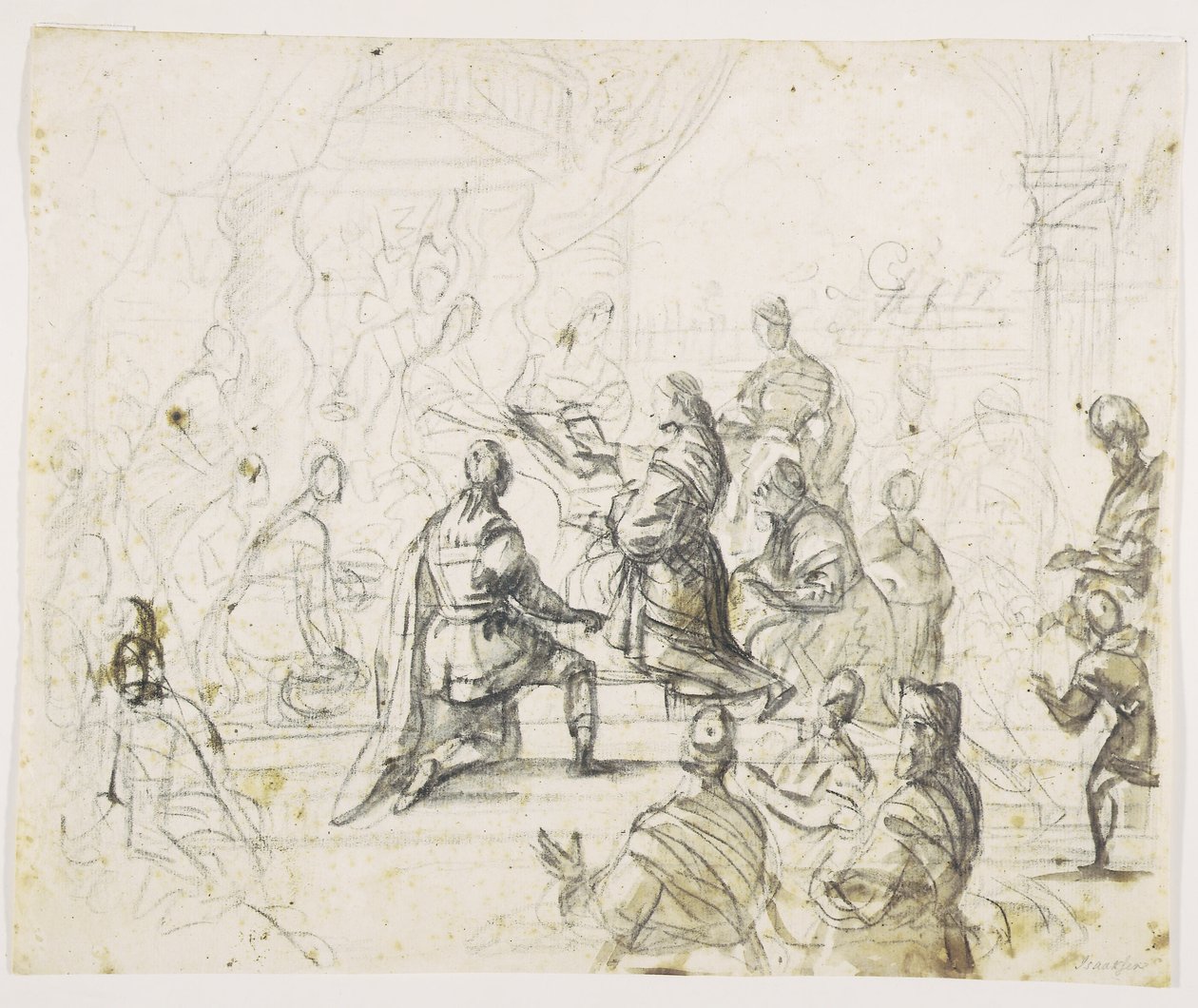 Tahtta kral için diz çökmüş rakamlar by Pieter Isaacsz