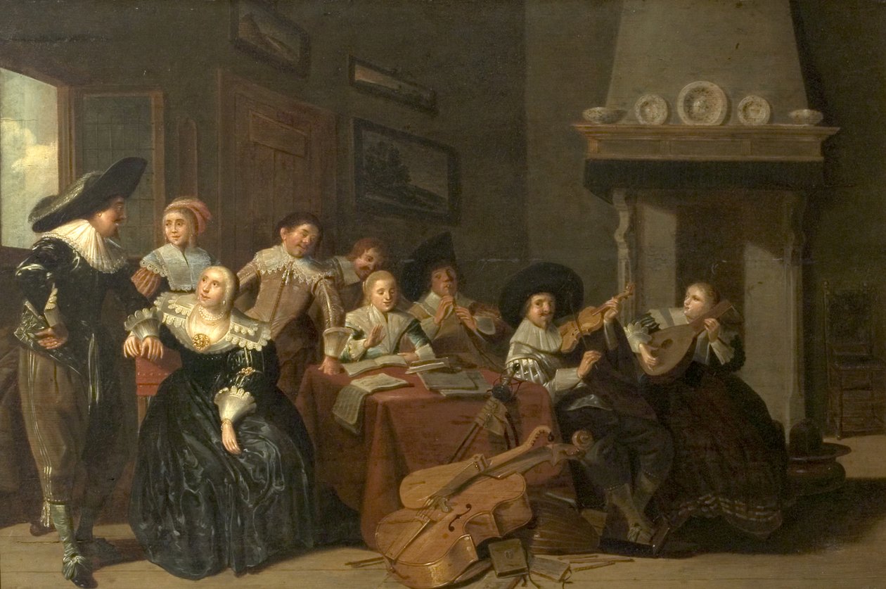 Müzik Partisi (ahşap üzerine yağlı boya) by Pieter Jacobsz (attr.to) Codde