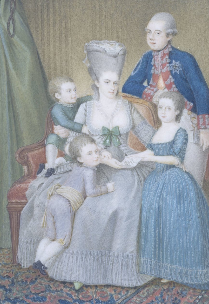 Willem V (1748-1806), Orange-Nassau Prensi, eşi Prusya Frederika Sophia Wilhelmina ve çocukları Frederica Louisa Wilhelmina, Willem Frederik ve Willem George Frederik ile by Pieter Lesage