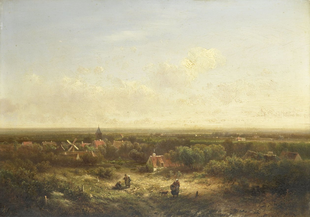 Bir Köy ile Uzak Manzara by Pieter Lodewijk Francisco Kluyver