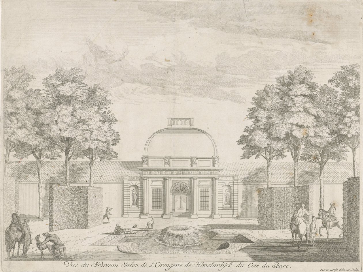 Parktan görülen Honsellersdijk Orangery, Vue du Nouveau Salon de l